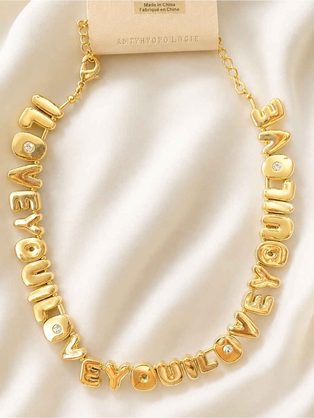 NWT | Anthropologie “I Love You” Gold Tone Statement Necklace  | Valentine Chic